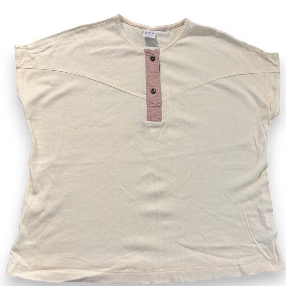 Bay Club by Catalina Vintage 80s Women's off white pink Henley sleeveless shirt - Picture 4 of 8